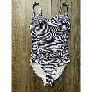 NipTuck Swim Blue White & Stripe One Piece MultiFit Cup Ruched Swimsuit  Size 4